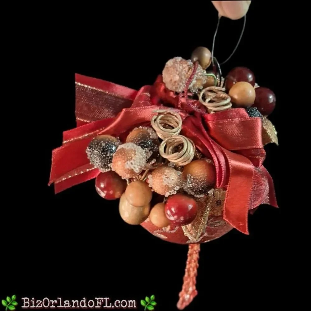 VINTAGE: Festive Holiday / Christmas Ornament with Faux Fruit / Berries / Ribbon